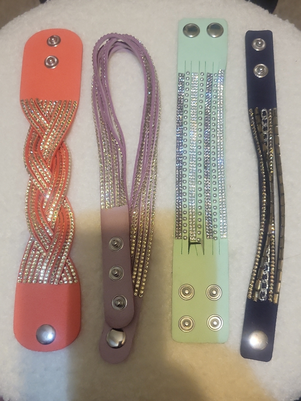 Rhinestone Braided and Strappy Snap Cuff Bracelet - 4
